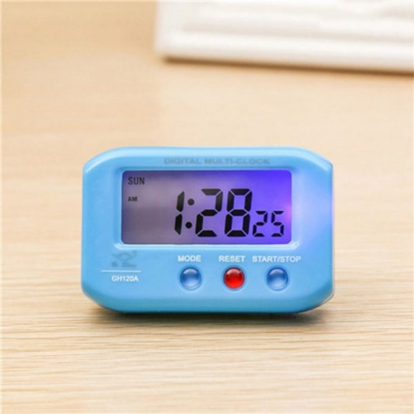 Bärbar fickstorlek digital elektronisk resealarmklocka Bilar Elektronisk Luminous Stoppur LCD-klocka (Blå)