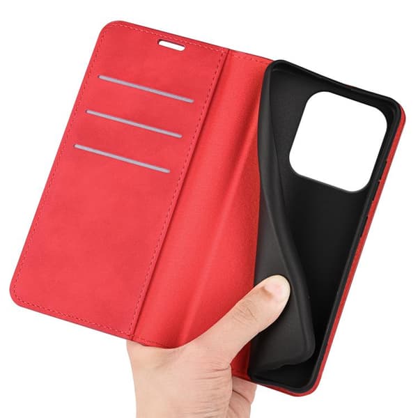 Redmi Note 14 4G - Retro-skin Magnetisk Läderfodral Röd