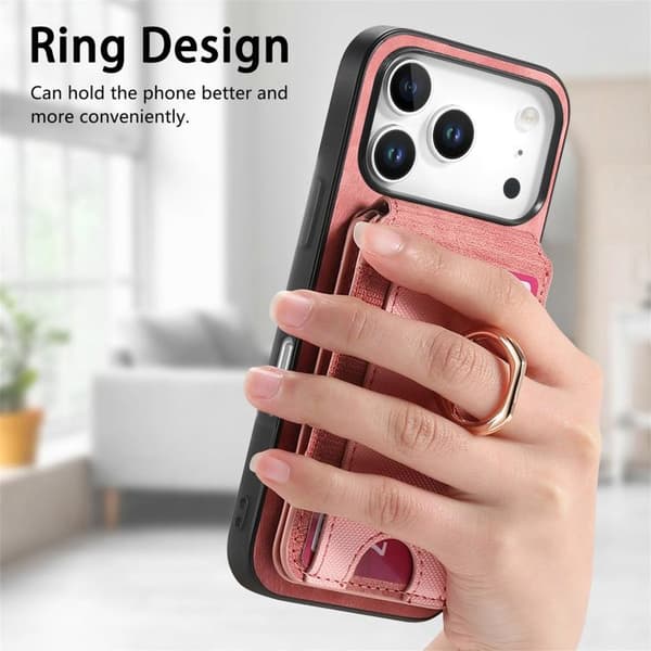 iPhone 18 Pro Max / iPhone 17 Pro Max Skal läderfodral med retro delbart magnetiskt stativ och kortfack Rosa