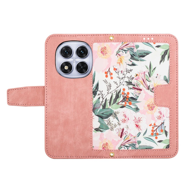 Redmi Note 14 Pro 5G - Blommönster Läderfodral med Rem Rosa