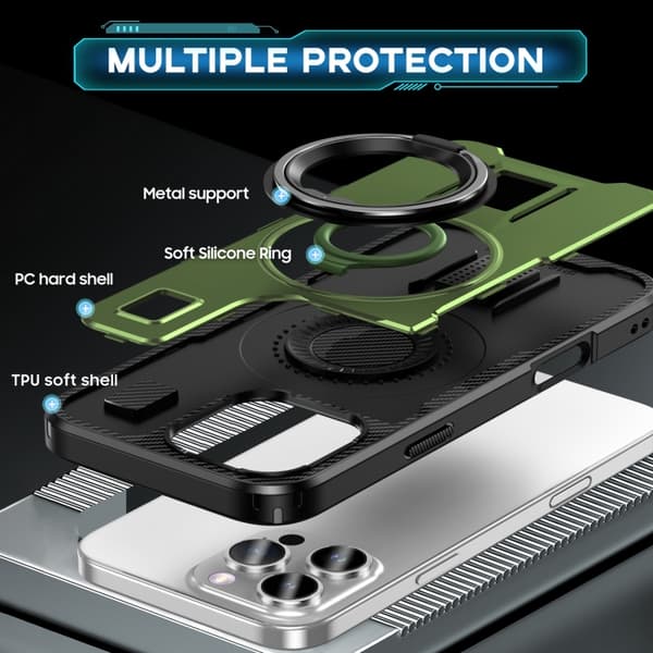 iPhone 16 Pro Max Skal Kolfiber - Hybrid PC TPU Telefonfodral Armégrön