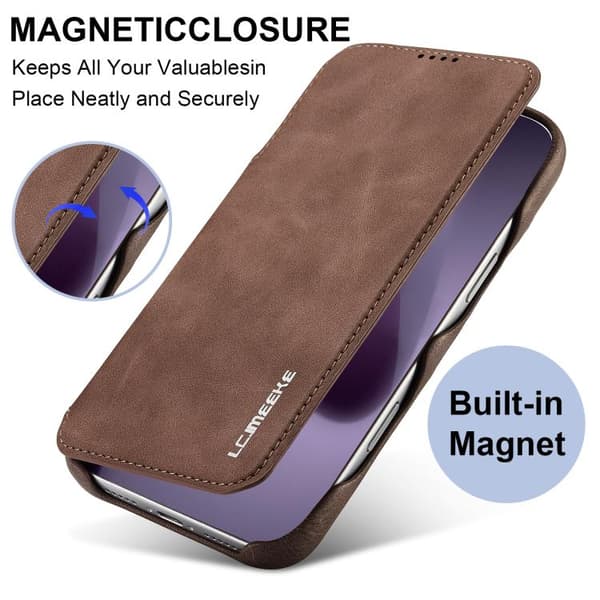 iPhone 18 Pro Max / iPhone 17 Pro Max Skal läderfodral LC.IMEEKE Hon Ancient Series Flip Kaffe