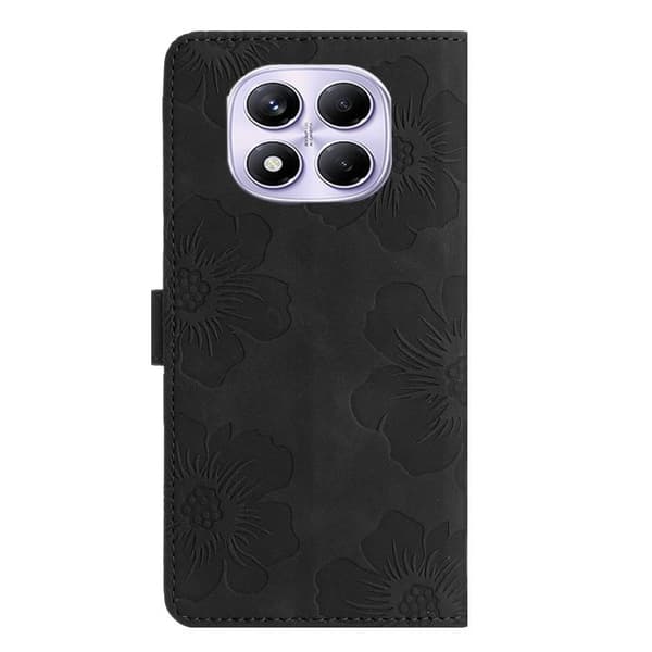 Redmi Note 14 Pro 4G - Blommig Pr präglad Läderfodral Svart