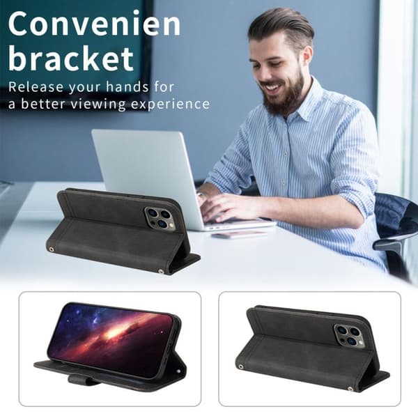 iPhone 17 Pro Max Skal läderfodral - Livets Träd Design Svart