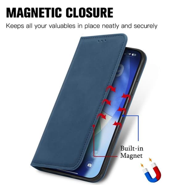 iPhone 18 Pro Max / iPhone 17 Pro Max Skal läderfodral med retro känsla och magnetisk flip Blå