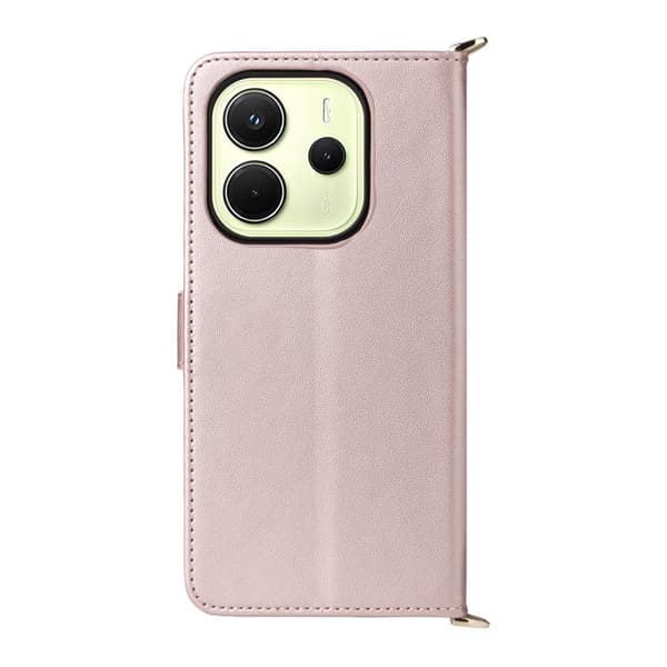 Redmi Note 14 4G - Multifunktionell läderfodral med 6 kortfack och handledsrem, Rosa