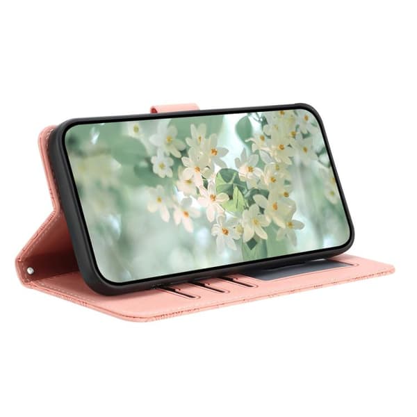 iPhone 18 Pro / iPhone 17 Pro Skal läderfodral med blommönster - relief Rosa