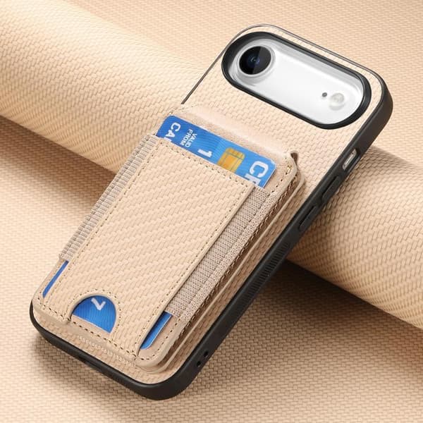 iPhone 17 Air Skal - Kolfiber med Vertikal Flip och Ställfunktion Kaki