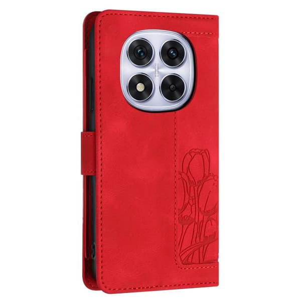 Redmi Note 14 Pro+ 5G - Tulpaner Prägling Läderfodral med Rem Röd