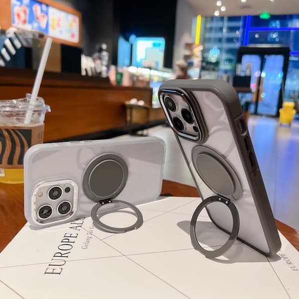 iPhone 16 Pro Transparent MagSafe Magnetisk Hållare Skal Grå