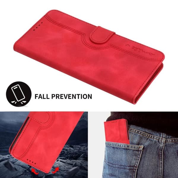 iPhone 18 Pro / iPhone 17 Pro Skal läderfodral med hjärtformat mönster Röd