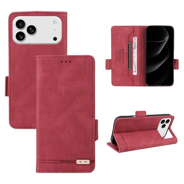iPhone 18 Pro Max / iPhone 17 Pro Max Skal Läderfodral med Magnetlås Röd