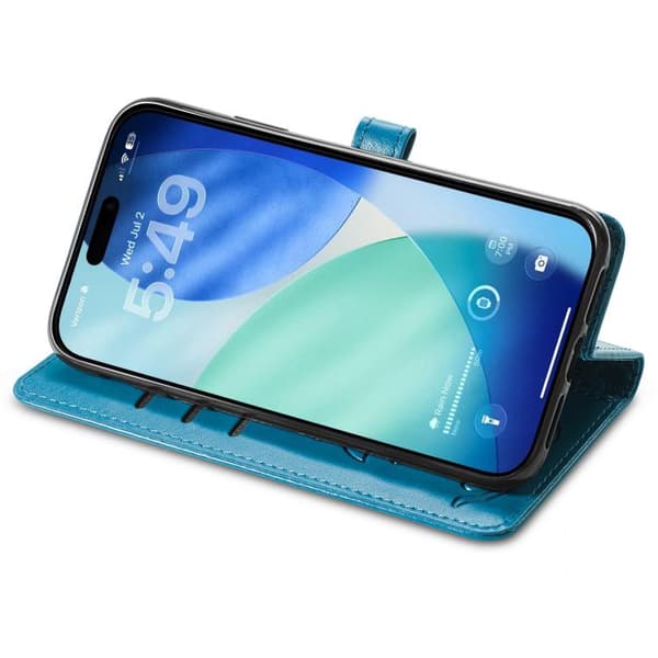 iPhone 18 Pro Max / iPhone 17 Pro Max Skal läderfodral med präglade katter och hundar Blå
