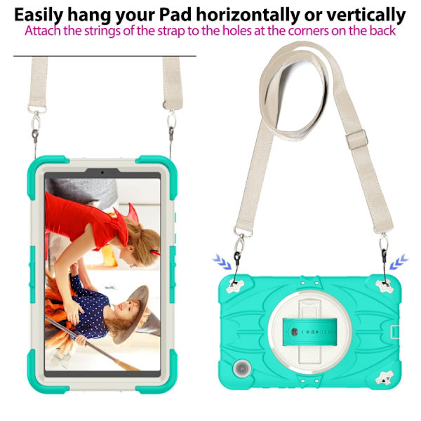 Samsung Galaxy Tab A9 / A11 Bat Hand Grip Ställ Mintgrön Vit