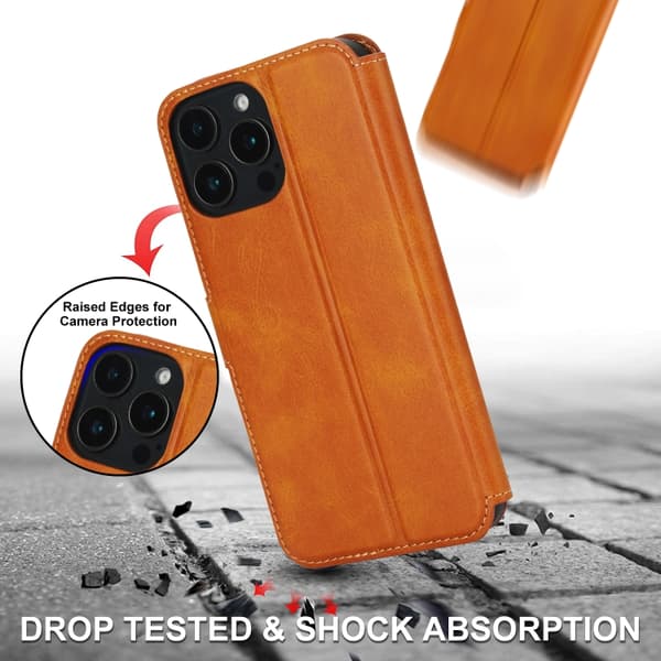 iPhone 16 Pro Shockproof PU + TPU Skal - Hållbart Fodral Läder Ljusbrun