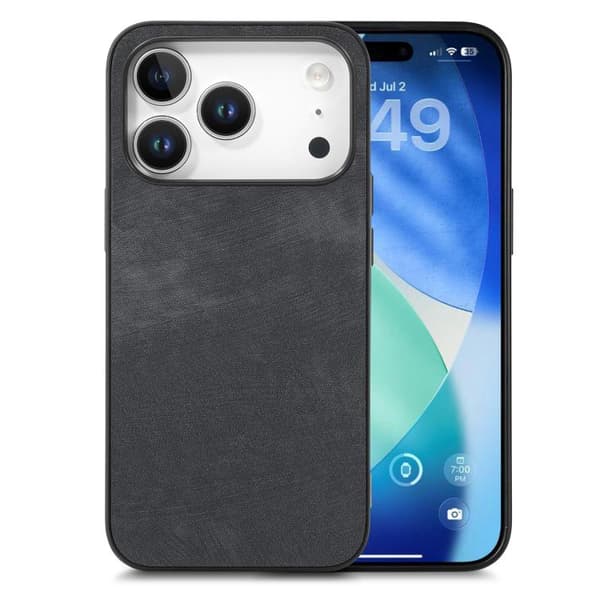 iPhone 18 Pro / iPhone 17 Pro Vintage Läder PC Bakskydd Skal Svart