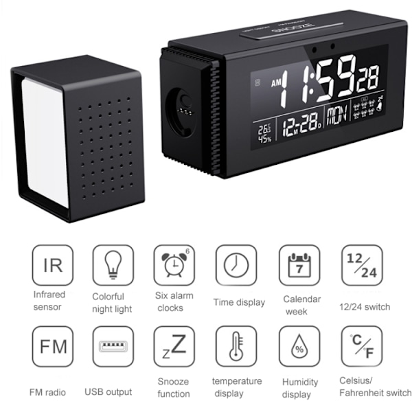 TS-P30 Multifunktionell nattlampa larm digital klocka med FM-radio & temperatur / fuktighetsdisplay & IR-sensorfunktion (rosa)