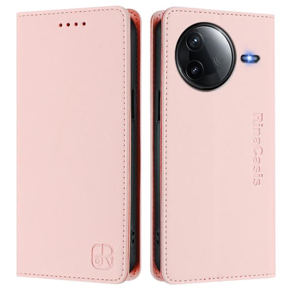 Redmi K80 / K80 Pro RC01 Dubbelfalld Magnetisk Sug RFID Läderfodral Rosa