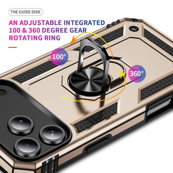 iPhone 18 Pro Max / iPhone 17 Pro Max Skal Shockproof TPU Hybrid PC med Hållare Guld