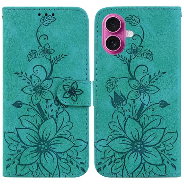 iPhone 17 Skal läderfodral med Lily Prägling Grön