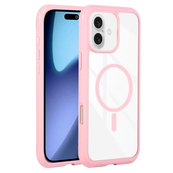 iPhone 17 Skal med Solid Färg och Transparent Kant, MagSafe Magnetisk Rosa