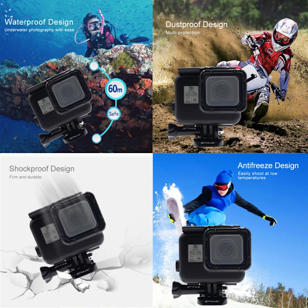 60m Vattentätt Hus Skyddande Fodral för GoPro HERO (2018) / HERO7 Black /6 /5, med Spänne Basfäste & Skruv, Behöver Inte Ta Bort Objektiv