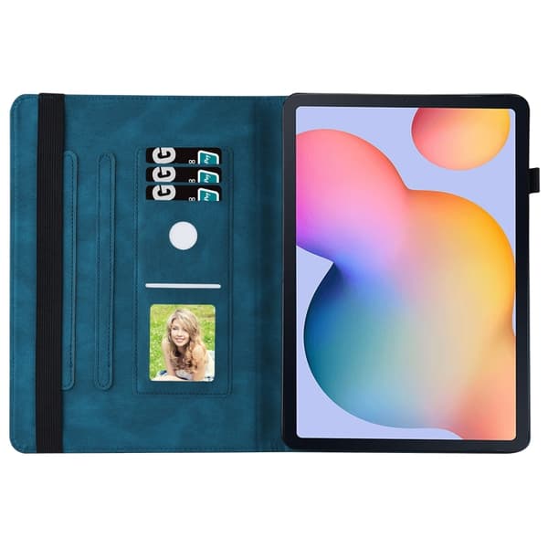 Samsung Galaxy Tab S6 Lite P610 Stort Fjäril Prägling Smart Läderfodral Blå