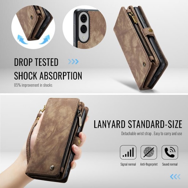 Samsung Galaxy S25 Edge 5G Skal CaseMe 008 Avtagbar Multifunktionell Läder Brun