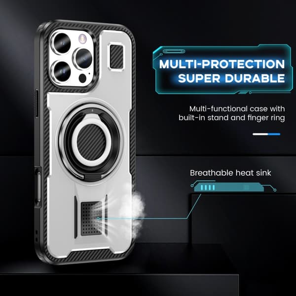 iPhone 16 Pro Max Skal Kolfiber - Hybrid PC TPU Telefonfodral Vit