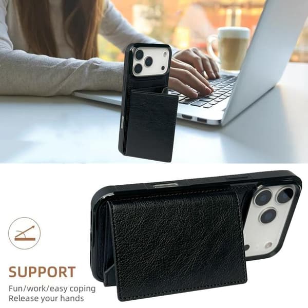 iPhone 18 Pro Max / iPhone 17 Pro Max Skal med Solid Färg och Metallspänne för Kortfack Svart