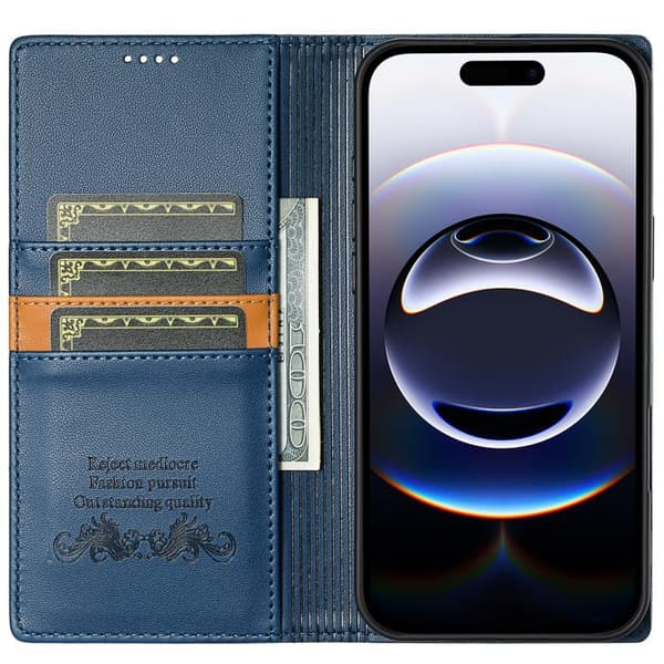 iPhone 18 Pro / iPhone 17 Pro Skal läderfodral N.BEKUS P3 RFID med magnetisk flip Blå