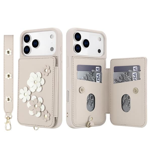 iPhone 18 Pro / iPhone 17 Pro Skal Läderfodral med Blommönster Vit