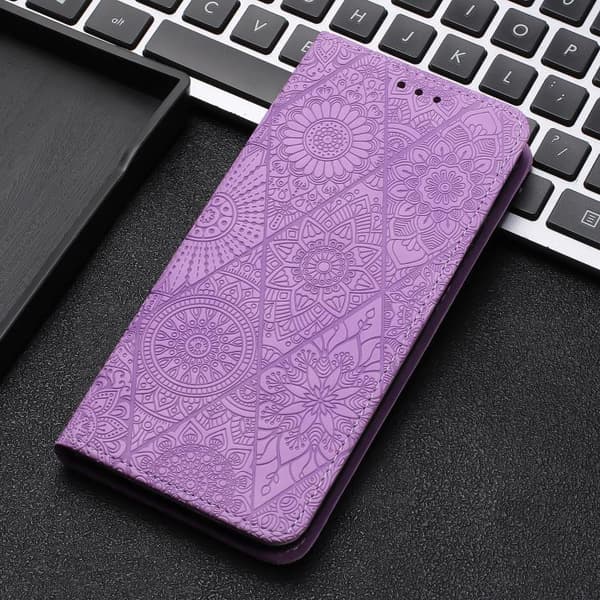 Redmi Note 14 Pro 4G - Etnisk Pr präglad Läderfodral med Adsorption Purpur