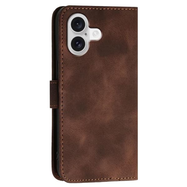 iPhone 17 Skal läderfodral med lanyard, Grid Butterfly Prägling Kaffe