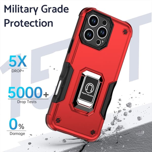 iPhone 16 Pro Max Skal med Ringhållare - Rutschfri Stötsäker Armor Telefonfodral Grön