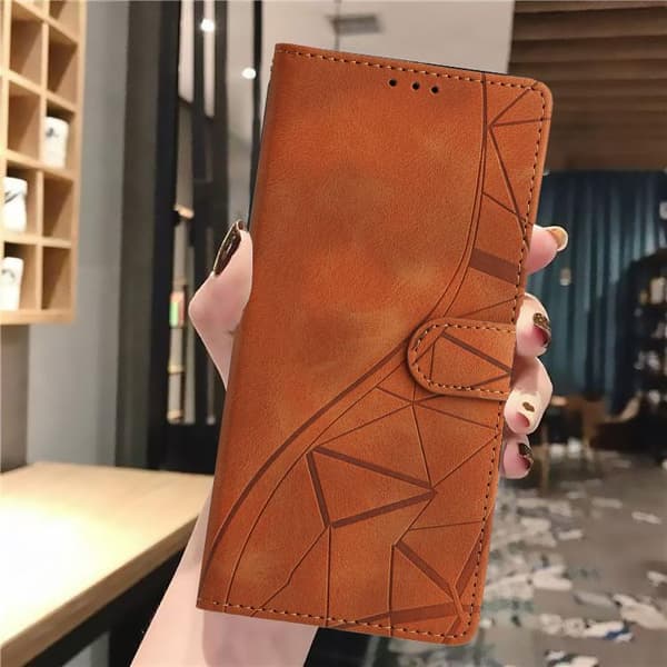 iPhone 17 Air Skal läderfodral med präglade trianglar Brun