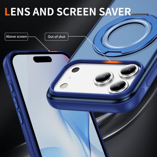 iPhone 18 Pro Max / iPhone 17 Pro Max Skal - Translucent PC Gear Holder med C MagSafe Transparent blå + kunglig blå