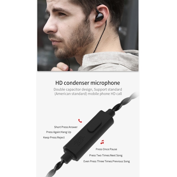 KZ ZS4 Ring Iron Hybrid Drive In-ear Trådbunden Hörlurar, Mic Version Svart