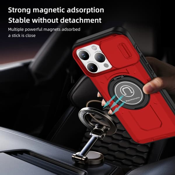 iPhone 16 Pro Max Skal med Sliding Camshield TPU Hybrid PC Magnetisk Hållare Röd