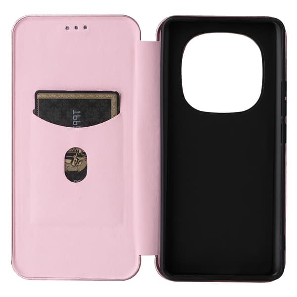 Redmi Note 14 Pro 4G Global - Flip Läderfodral med Kolfibertextur Rosa