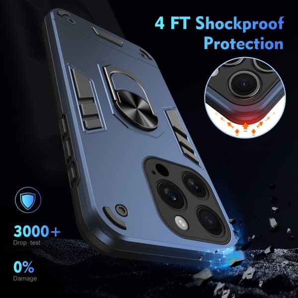 iPhone 16 Pro Max Shockproof Metallringhållare Skal Blå