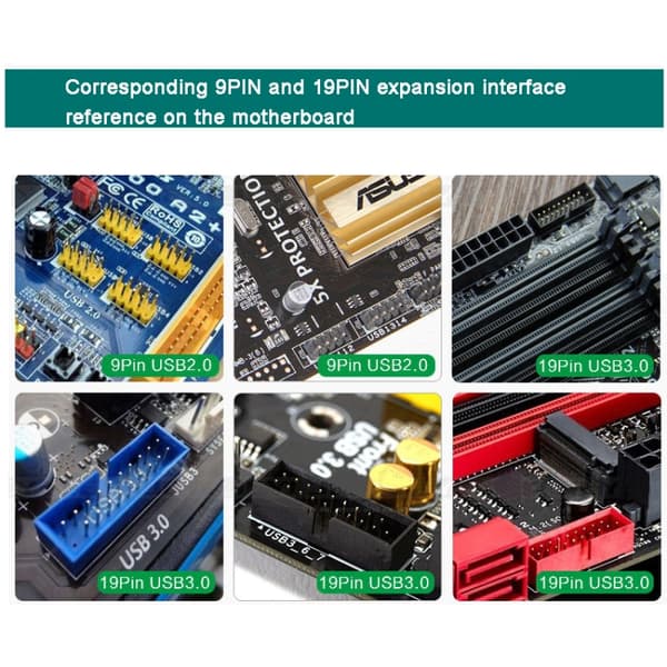 9-Pin USB 2.0 Hub Adapter - 1 to 2 Female Connector for Front Panel USB Expansion