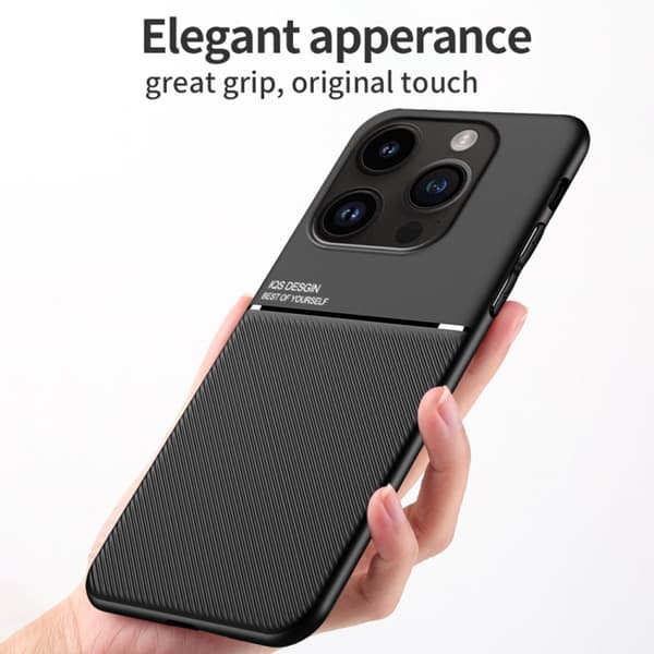 iPhone 16 Pro Max Skal - Klassisk Tilt Strip Grain Magnetisk Stötsäker PC + TPU Telefonfodral Blå