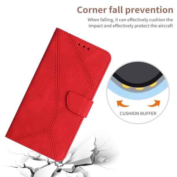 iPhone 18 Pro / iPhone 17 Pro Skal Läderfodral med Stitching och Prägling Röd