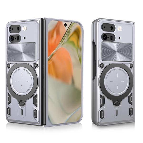 för Pixel 9 Pro Fold Skal med CD-textur och glidande Camshield magnetisk hållare Silver