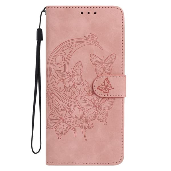 iPhone 18 Pro Max / iPhone 17 Pro Max Skal läderfodral med månbelyst fjärilsdansmönster Rosa