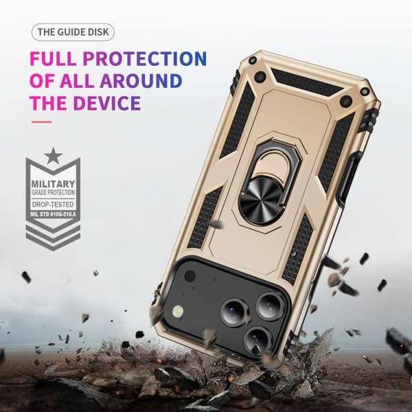 iPhone 18 Pro Max / iPhone 17 Pro Max Skal Shockproof TPU Hybrid PC med Hållare Guld