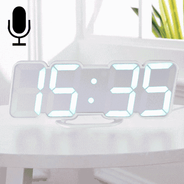 Modern 3D LED ljudstyrning färgglad digital väckarklocka justera ljusstyrka elektronisk vägglysande hängande klocka med fjärrkontroll (vit)