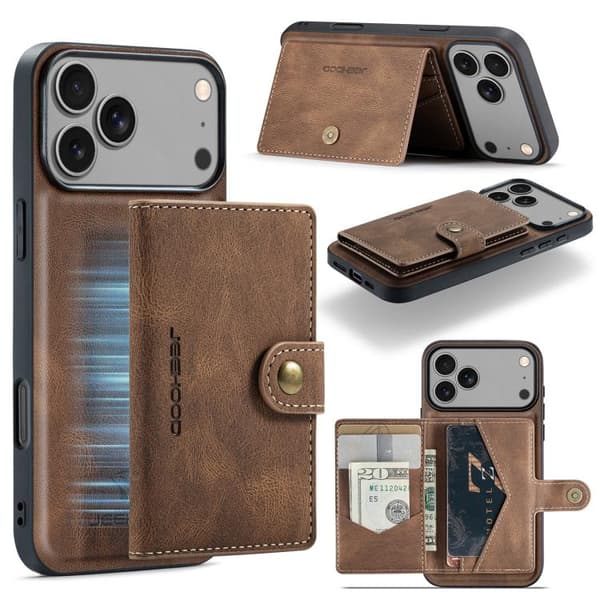 iPhone 18 Pro Max / iPhone 17 Pro Max Skal JEEHOOD Retro Magnetisk Avtagbar Plånbok Brun