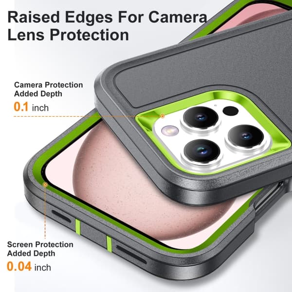 iPhone 16 Pro Max Rugged Skal PC + Silikon med Hållare Grå & Frisk Grön